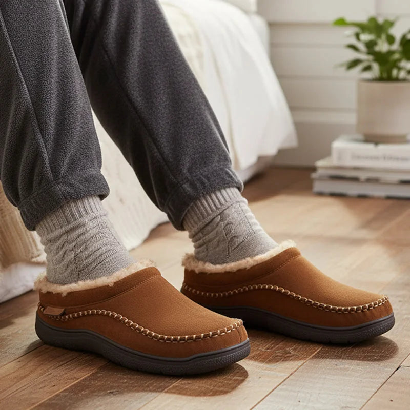 Pantuflas ortopédicas para hombre con soporte de arco acolchado, forro polar cálido, suela antideslizante y diseño 8