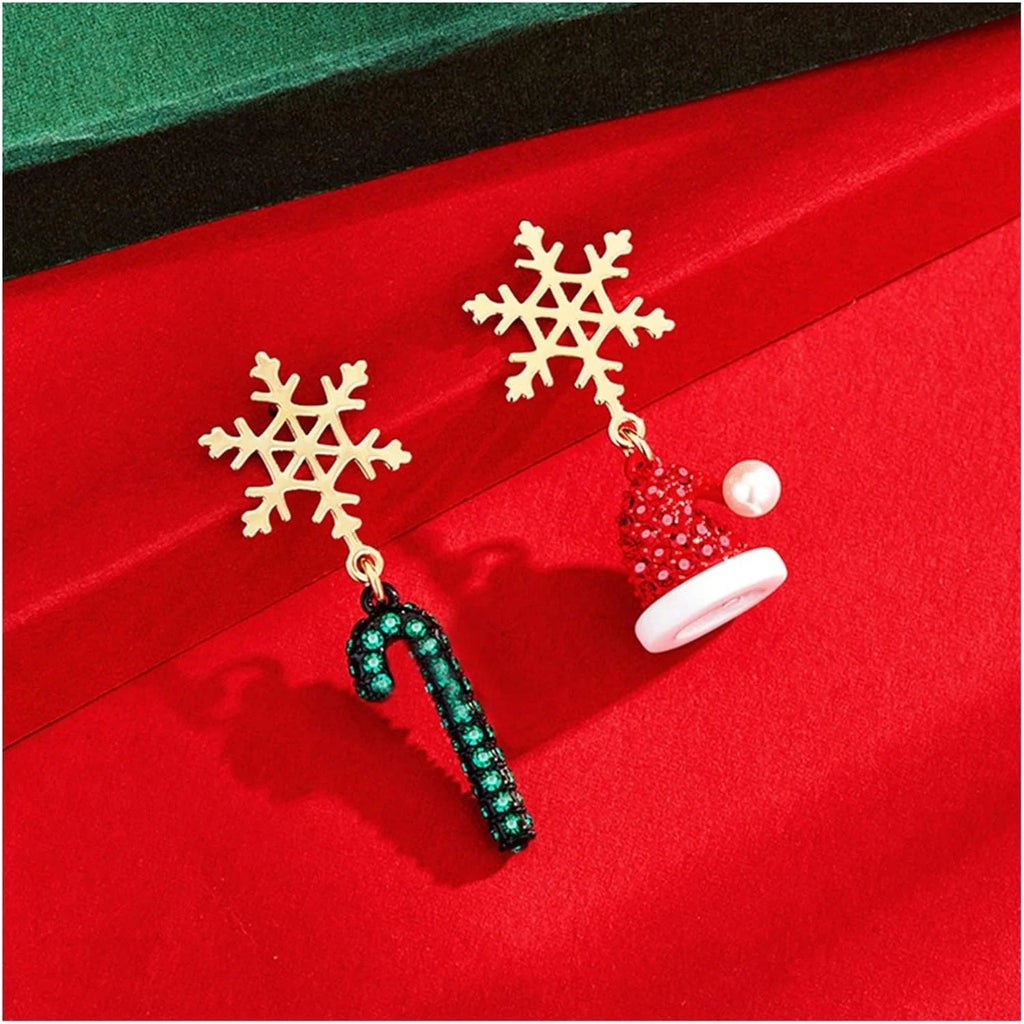 Pendientes colgantes de copo de nieve y árbol de Navidad en acero inoxidable chapado en oro, perfectos para añadir un toque de eleg 1