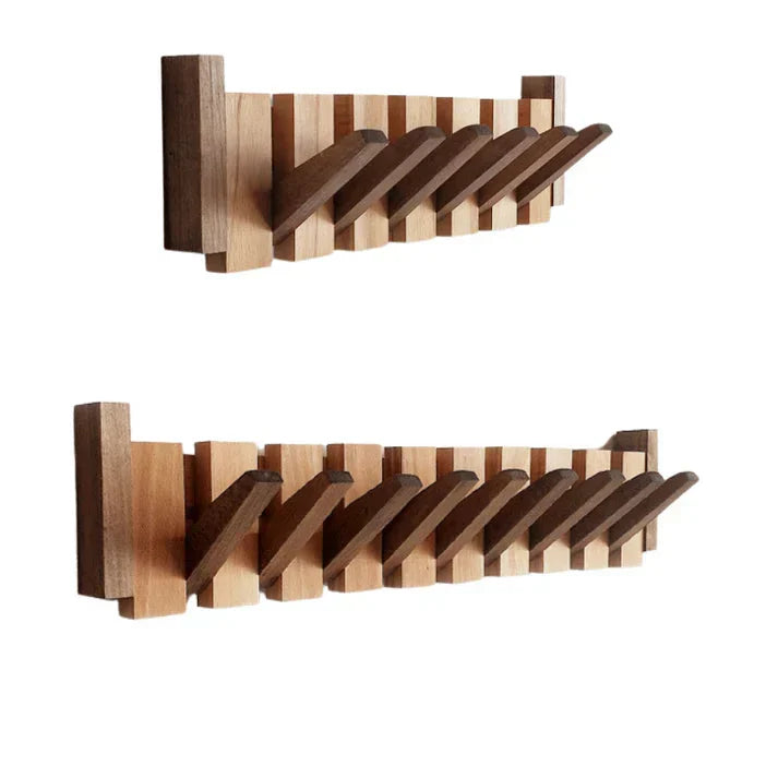 Perchero de pared moderno de madera maciza con ganchos plegables en diseño de teclas de piano, ideal para organización y decoración del 7