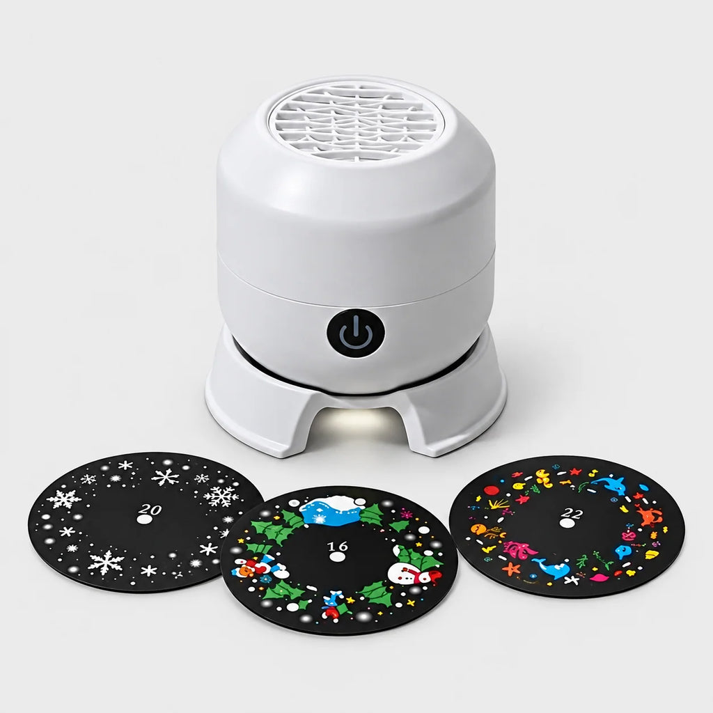 Proyector Estrella Ajustable 360° en color blanco, ideal para decoración interior navideña, con luz festiva compacta que crea 5