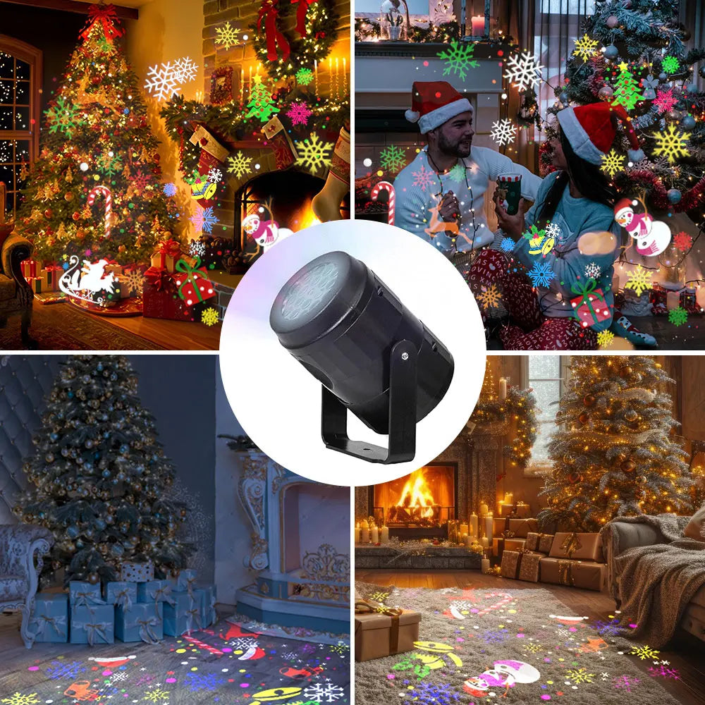 Proyector LED giratorio con 16 patrones navideños, ideal para decorar fiestas y celebraciones, con conexión USB Tipo C. 4