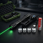 Puntero láser verde recargable USB con un alcance de 2000 metros, fabricado en aluminio anodizado duradero, ideal para 0