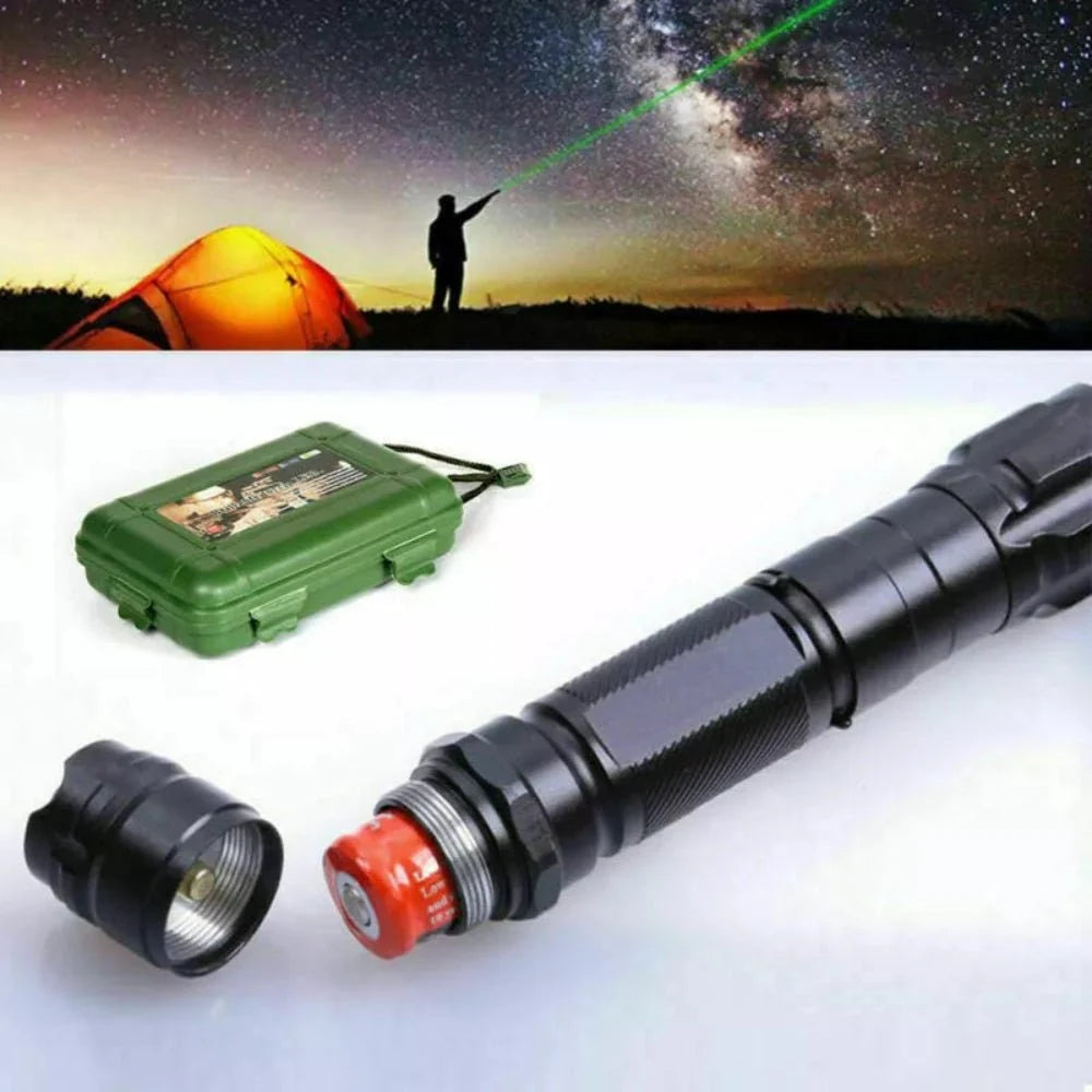 Puntero láser verde recargable USB con un alcance de 2000 metros, fabricado en aluminio anodizado duradero, ideal para 7