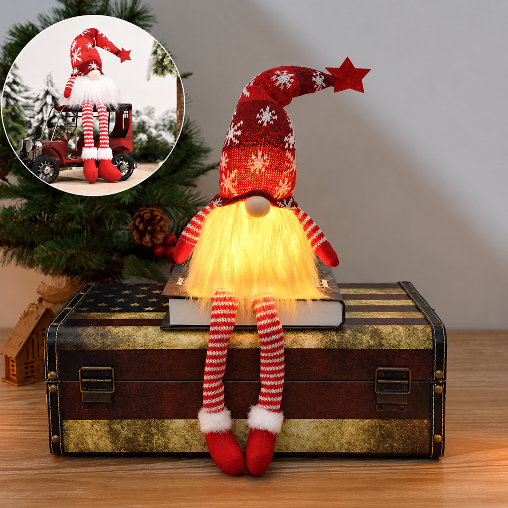 Gnomo Navideño LED con Gorro Largo y Piernas Colgantes – Diseño Escandinavo