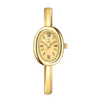 Reloj de mujer minimalista con pulsera de acero inoxidable y acabado dorado, perfecto para uso diario y estilo elegante. 6