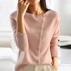 Jersey de punto con botones y cuello en pico en color rosa