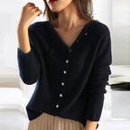 Jersey de punto con botones y cuello en pico en color negro