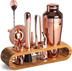 Set de Coctelería de 10 Piezas con Soporte de Bambú, incluye utensilios de acero inoxidable con acabados en plata 3