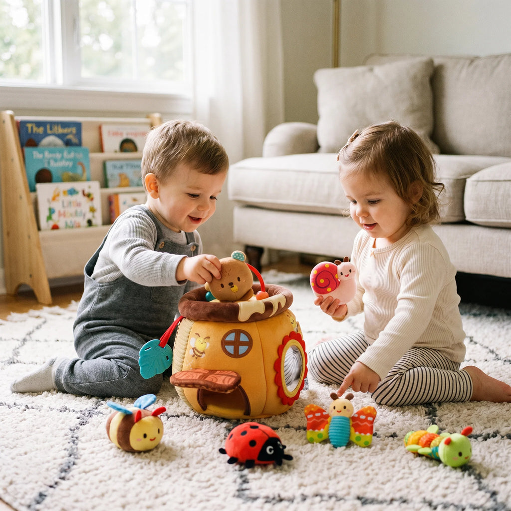 Set de Juguete Sensorial de Peluche con Tarro de Miel, interactivo y suave, ideal para el desarrollo temprano de niños pequeños 3