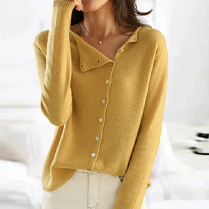 Jersey de punto con botones y cuello en pico en color amarillo