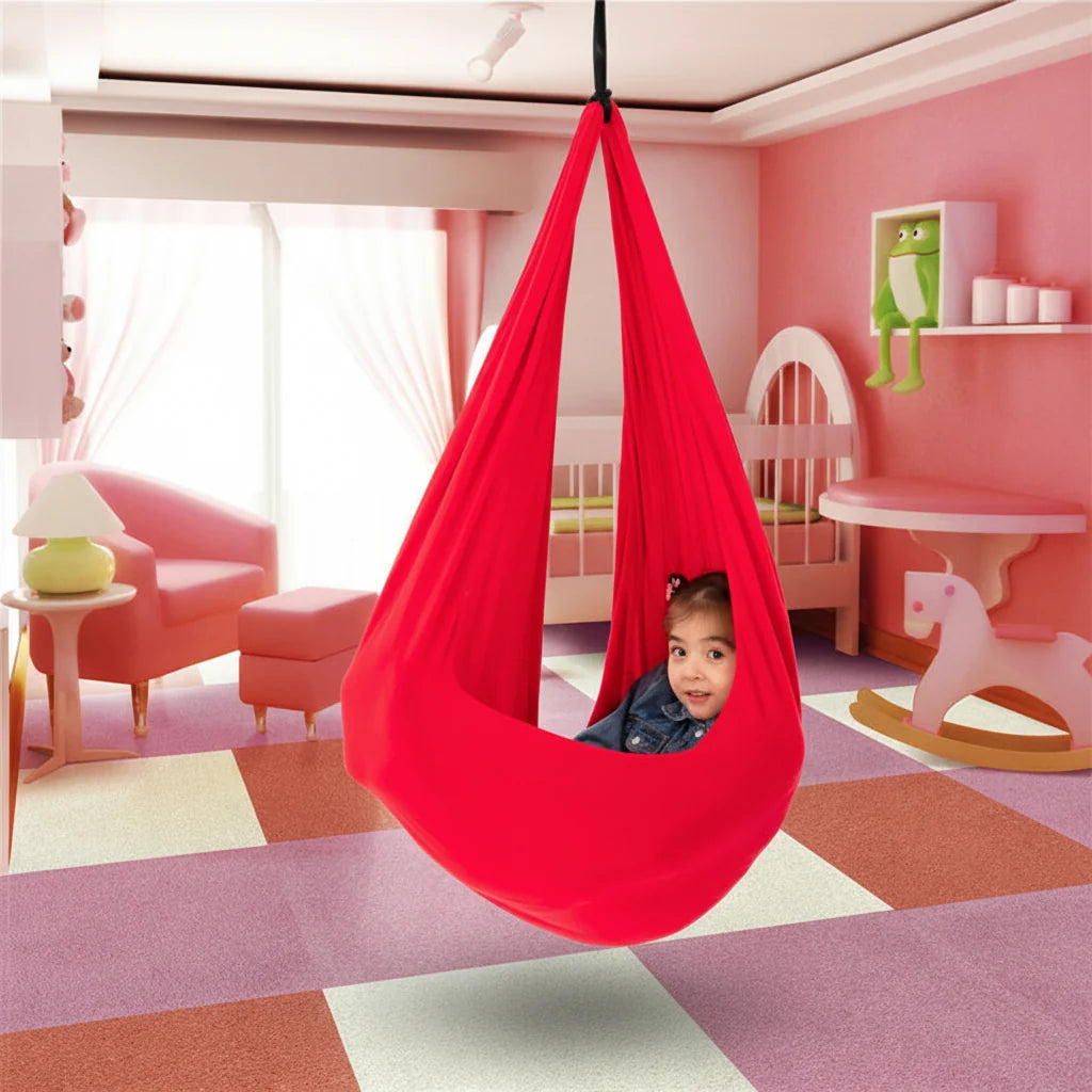 Silla hamaca infantil colgante estilo capullo, ideal para juego y relajación en interiores, medidas 100 cm x 280 cm. 1