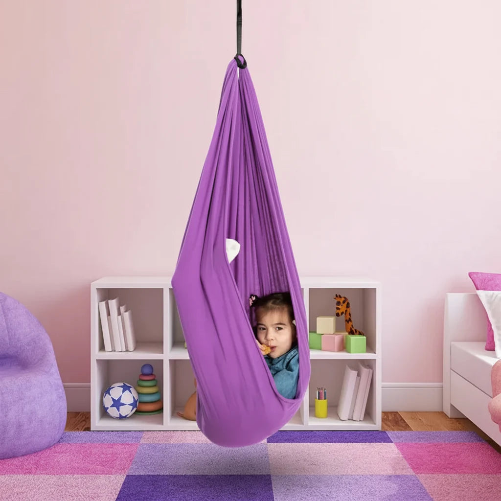 Silla hamaca infantil colgante estilo capullo, ideal para juego y relajación en interiores, medidas 100 cm x 280 cm. 6