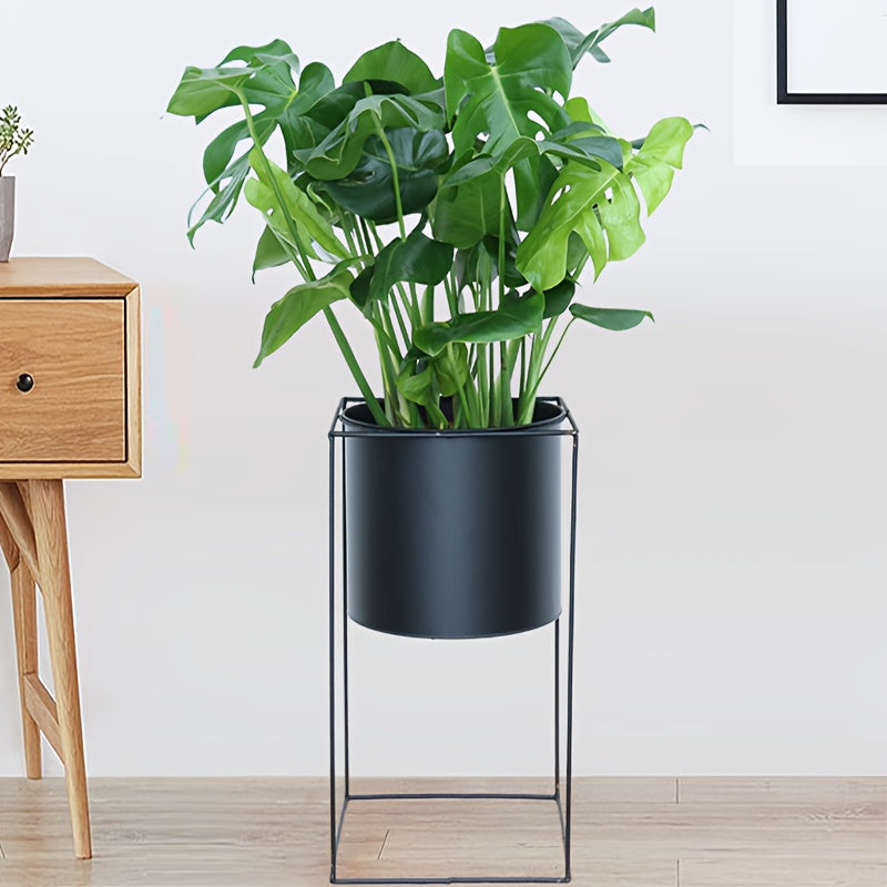 Soporte para plantas interior de metal negro mate, diseño minimalista ideal para macetas pesadas, perfecto para embellecer cualquier espacio. 3