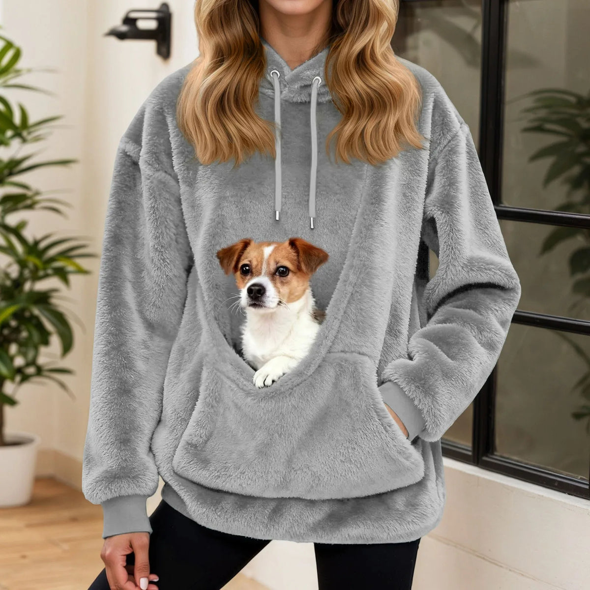 Sudadera mujer con capucha y bolsillo para mascotas, corte holgado en forro polar suave, ideal para paseos con tu mascota y comodidad en 11