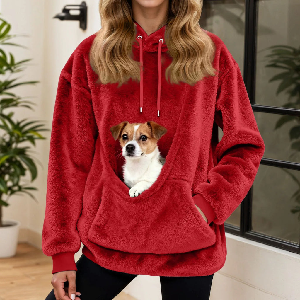 Sudadera mujer con capucha y bolsillo para mascotas, corte holgado en forro polar suave, ideal para paseos con tu mascota y comodidad en 12