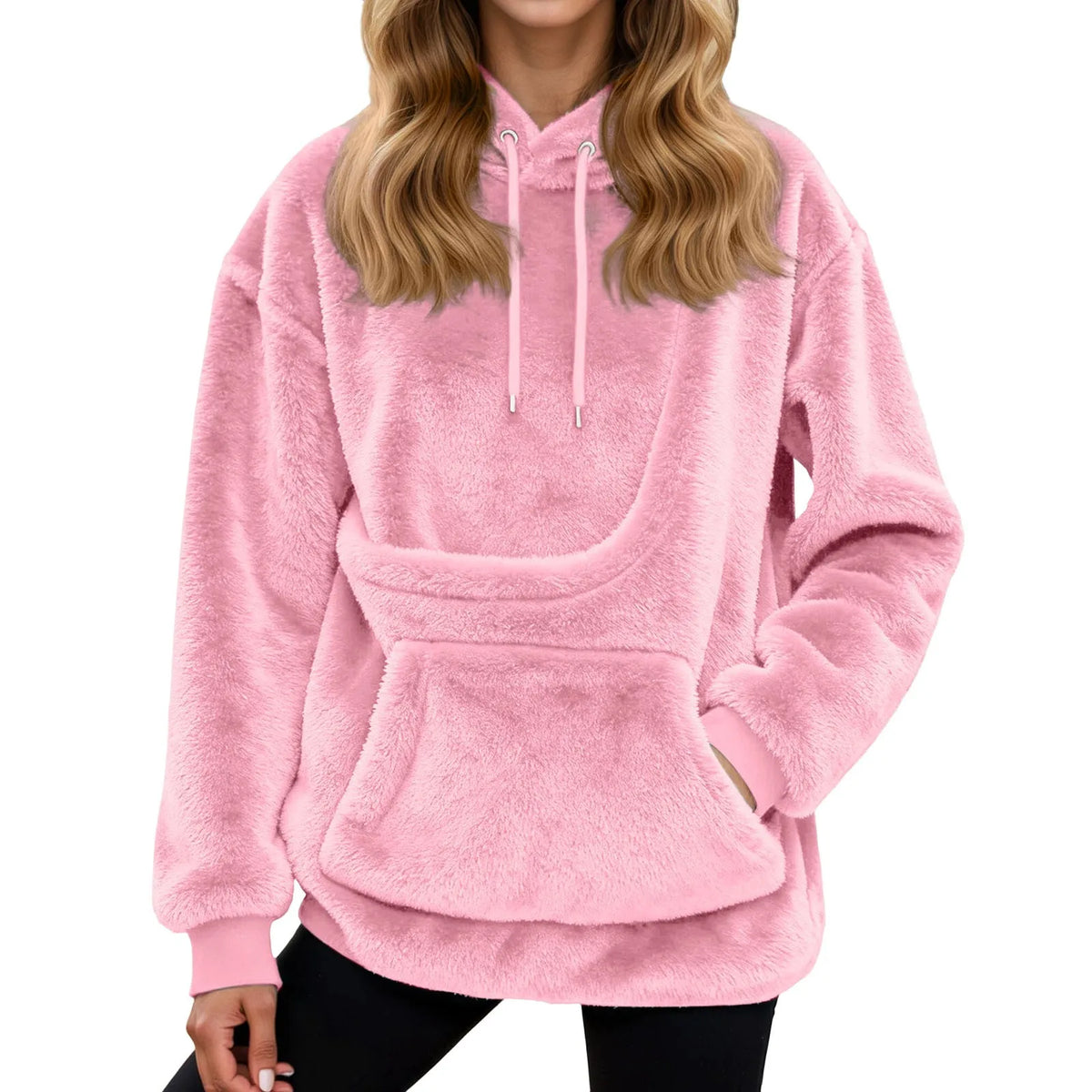 Sudadera mujer con capucha y bolsillo para mascotas, corte holgado en forro polar suave, ideal para paseos con tu mascota y comodidad en 3