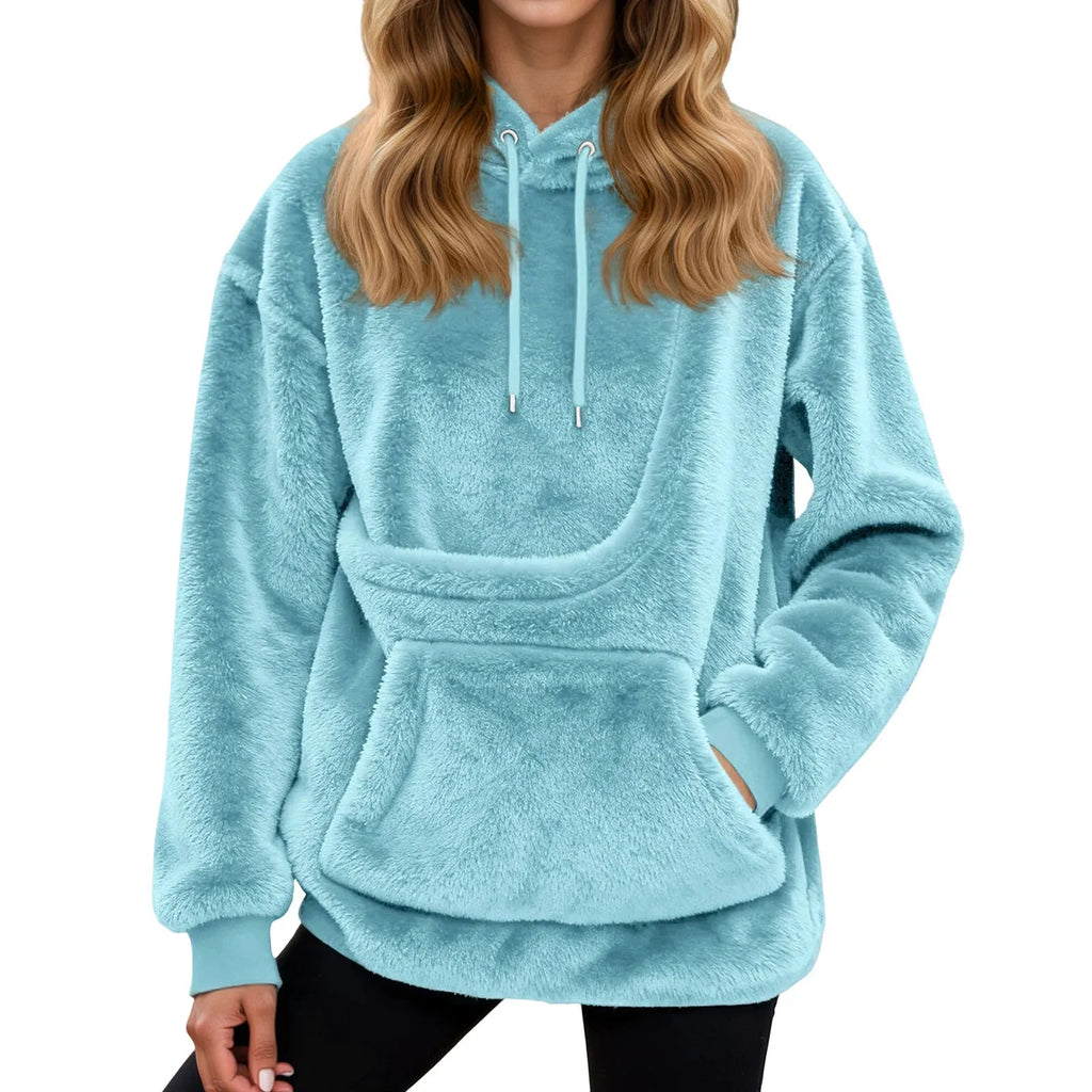 Sudadera mujer con capucha y bolsillo para mascotas, corte holgado en forro polar suave, ideal para paseos con tu mascota y comodidad en 4