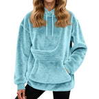 Sudadera mujer con capucha y bolsillo para mascotas, corte holgado en forro polar suave, ideal para paseos con tu mascota y comodidad en 4