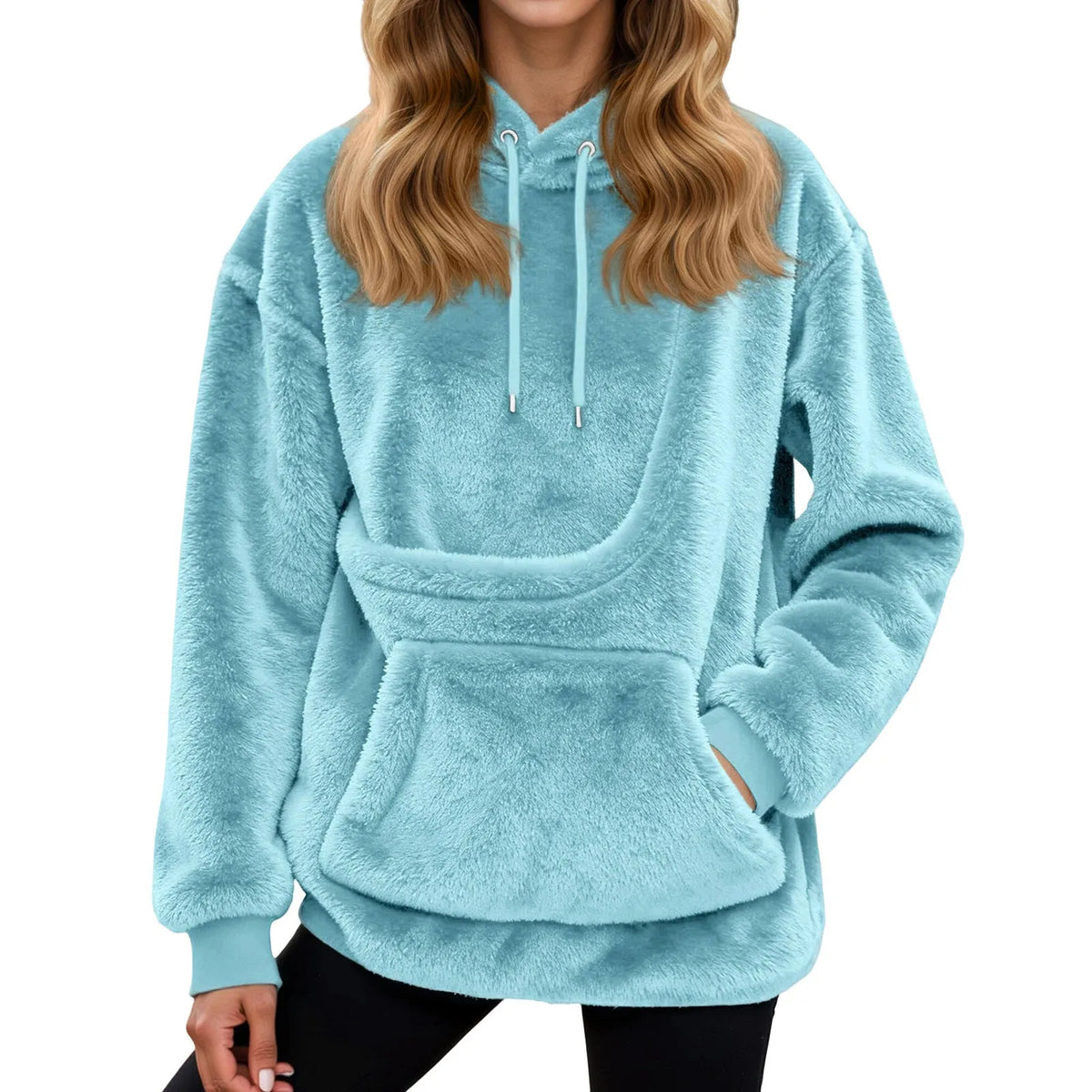 Sudadera mujer con capucha y bolsillo para mascotas, corte holgado en forro polar suave, ideal para paseos con tu mascota y comodidad en 4