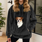 Sudadera mujer con capucha y bolsillo para mascotas, corte holgado en forro polar suave, ideal para paseos con tu mascota y comodidad en 6