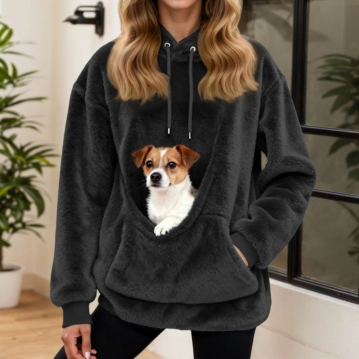 Sudadera mujer con capucha y bolsillo para mascotas, corte holgado en forro polar suave, ideal para paseos con tu mascota y comodidad en 6