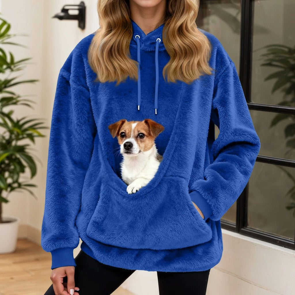 Sudadera mujer con capucha y bolsillo para mascotas, corte holgado en forro polar suave, ideal para paseos con tu mascota y comodidad en 7