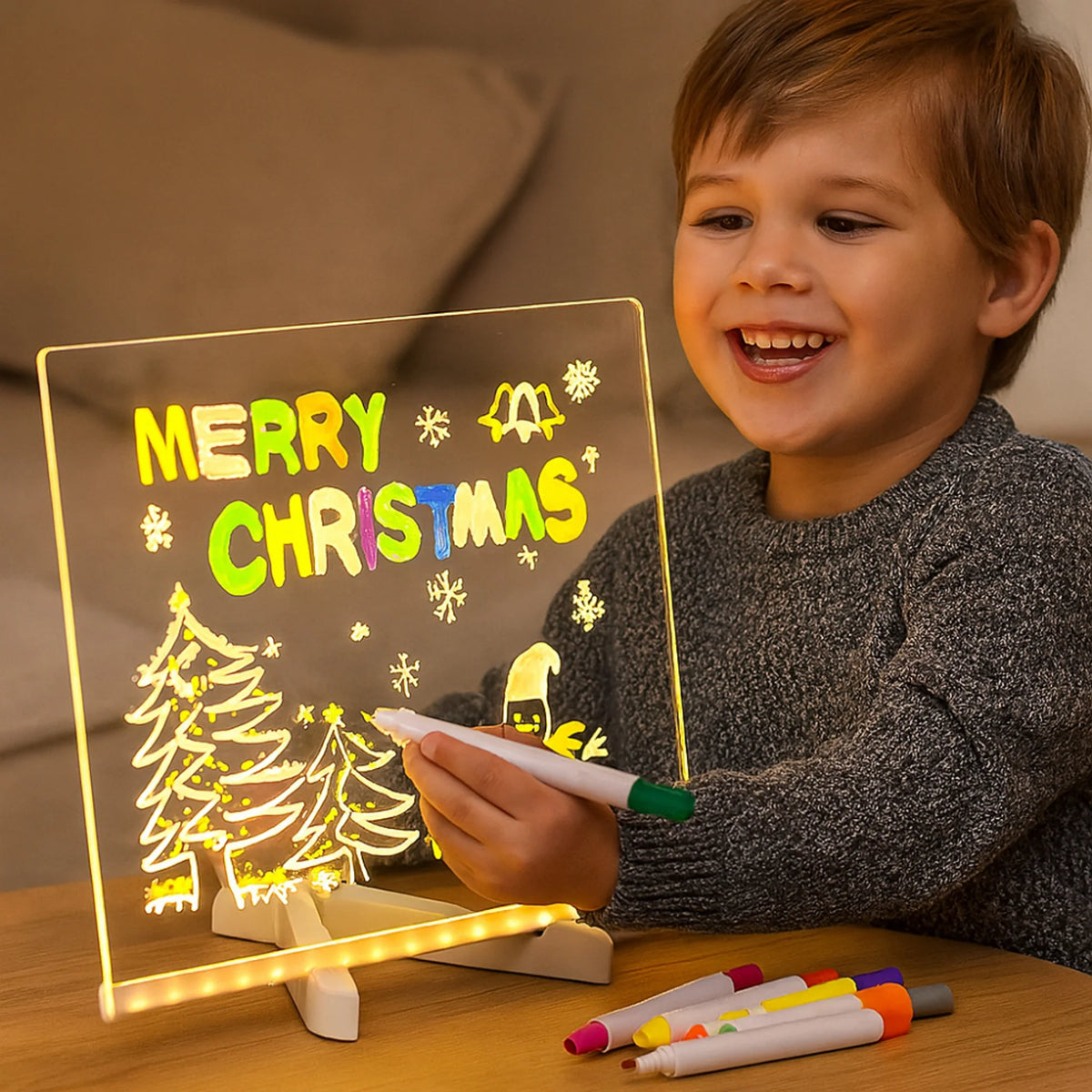 Tableta de Dibujo LED Reutilizable para Niños con superficie iluminada, ideal para fomentar la creatividad infantil, alimentada por USB. 0