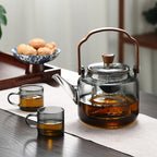 Tetera de vidrio ahumado de 1,2 litros con filtro y tapa de madera natural, ideal para infusiones elegantes y sofistic 3