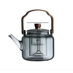 Tetera de vidrio ahumado de 1,2 litros con filtro y tapa de madera natural, ideal para infusiones elegantes y sofistic 6
