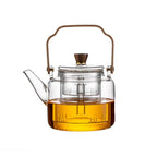 Tetera de vidrio ahumado de 1,2 litros con filtro y tapa de madera natural, ideal para infusiones elegantes y sofistic 7