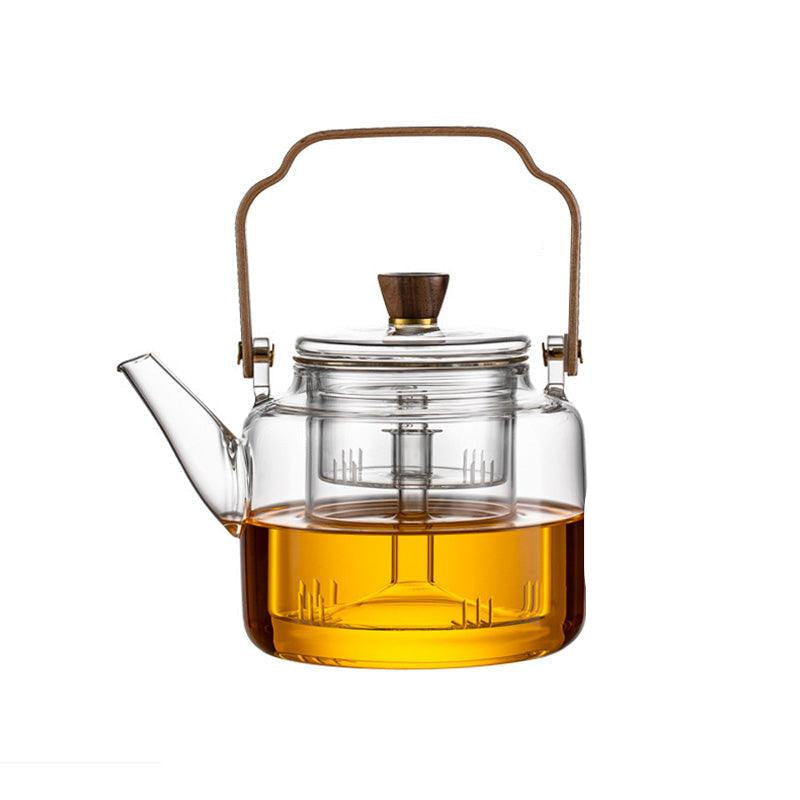 Tetera de vidrio ahumado de 1,2 litros con filtro y tapa de madera natural, ideal para infusiones elegantes y sofistic 7