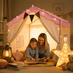 Tienda de juegos infantil plegable con luces decorativas y alfombra acolchada, diseño moderno para interiores, perfecta para crear un espacio de juego 0