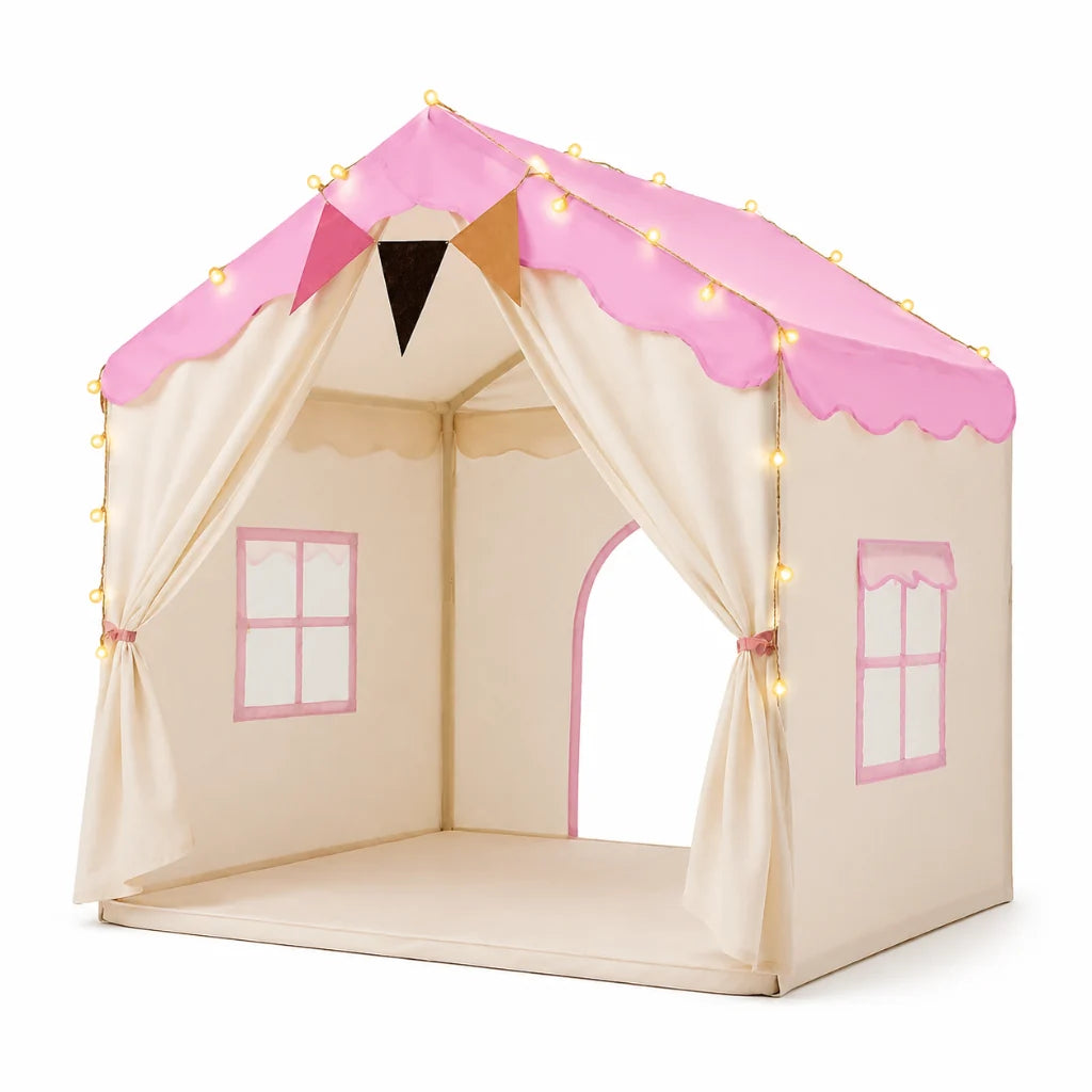 Tienda de juegos infantil plegable con luces decorativas y alfombra acolchada, diseño moderno para interiores, perfecta para crear un espacio de juego 1