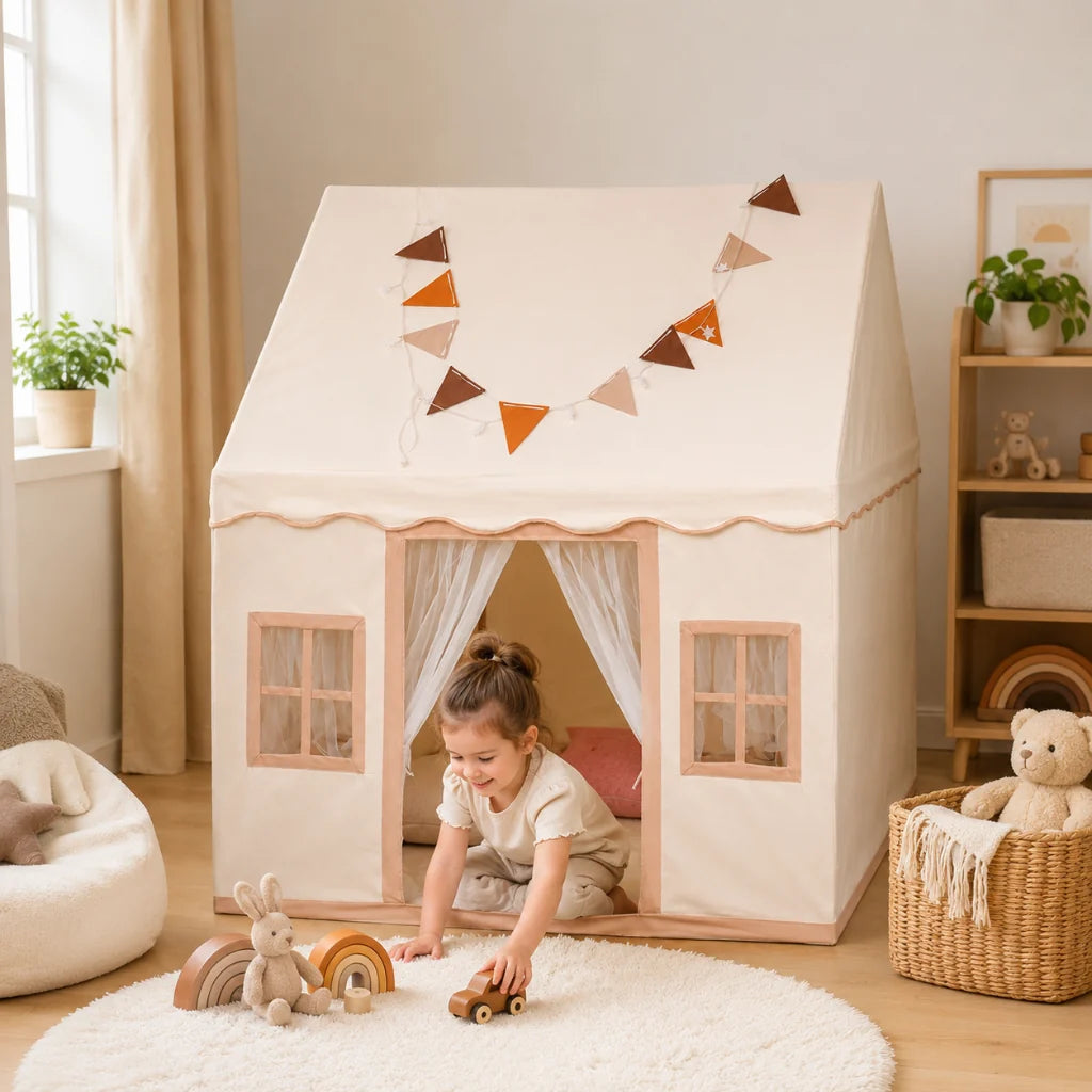 Tienda de juegos infantil plegable de algodón con diseño neutro, ideal para interiores, perfecta para crear un espacio de juego acogedor y divertido para 0