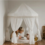 Tienda de juegos infantil boho con marco de madera y lona de algodón lavable de 120x145 cm, ideal para fomentar la creatividad y 2