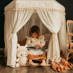 Tienda de juegos infantil boho con marco de madera y lona de algodón lavable de 120x145 cm, ideal para fomentar la creatividad y 3