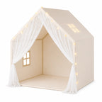 Tienda de juegos infantil plegable en beige de algodón con luces LED y detalles de encaje, diseño bohemio ideal para crear un espacio de 1