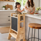 Torre de Aprendizaje Montessori ajustable 3 en 1 de madera natural, ideal para niños, con diseño minimalista que fomenta la 0