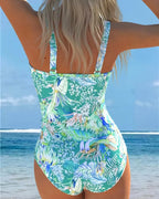 Traje de baño entero para mujer con control de abdomen y estampado botánico, ideal para disfrutar de la playa y la piscina con comodidad y estilo 1
