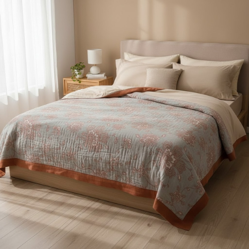 Manta reversible floral - Algodón