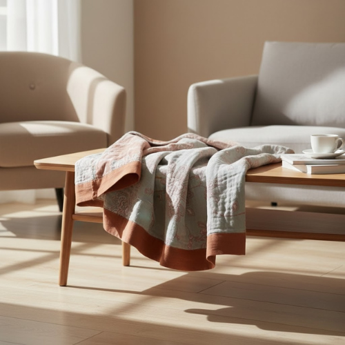 Manta reversible floral - Algodón