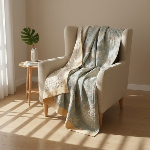 Manta reversible floral - Algodón