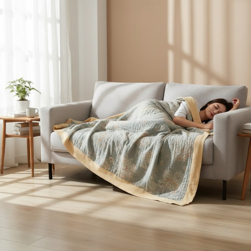 Manta reversible floral - Algodón