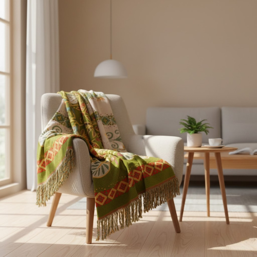 Manta floral con borlas - Algodón