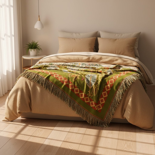 Manta floral con borlas - Algodón