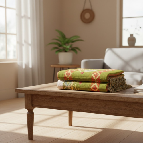 Manta floral con borlas - Algodón