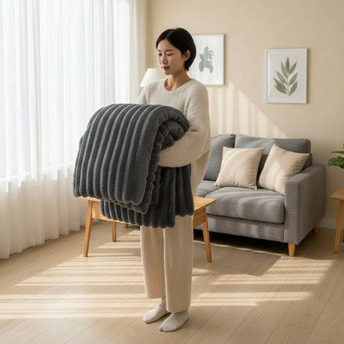 Manta cálida de felpa a rayas - Invierno