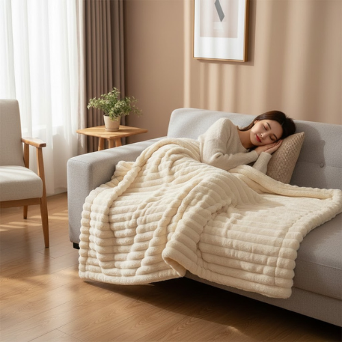 Manta cálida de felpa a rayas - Invierno