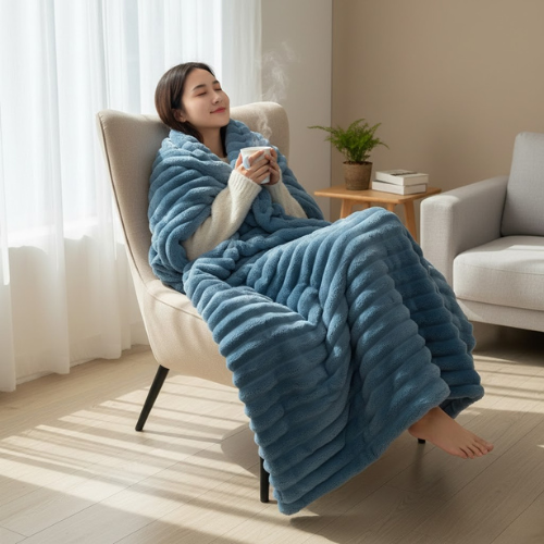 Manta cálida de felpa a rayas - Invierno