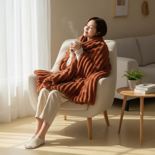 Manta cálida de felpa a rayas - Invierno